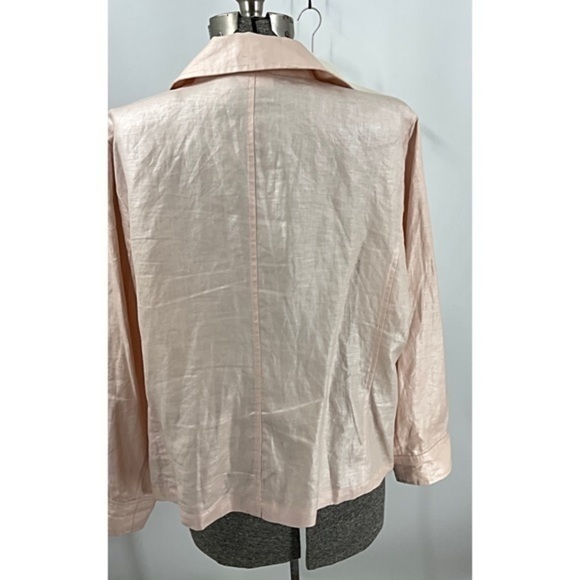 Chicos 100% linen ruffle front button down jacket with pockets 3/L - Picture 13 of 14